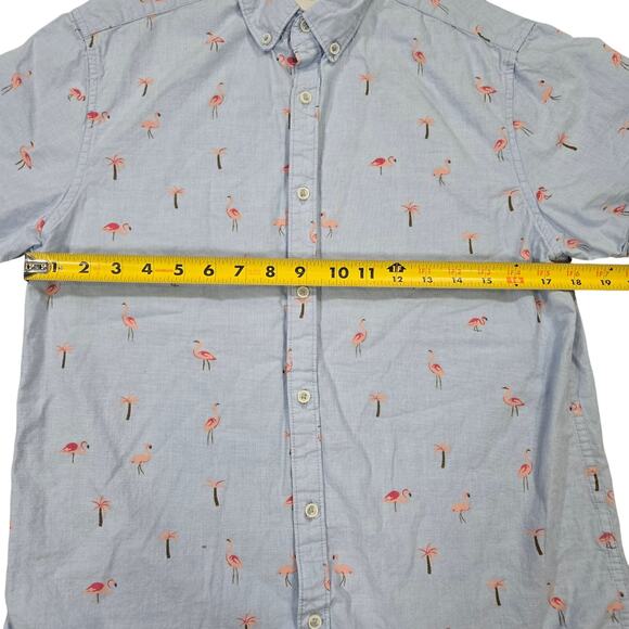 Denim & Flower Mens SM Short Sleeve Button Up Shirt Flamingo Palm Tree Tropical - Picture 4 of 9